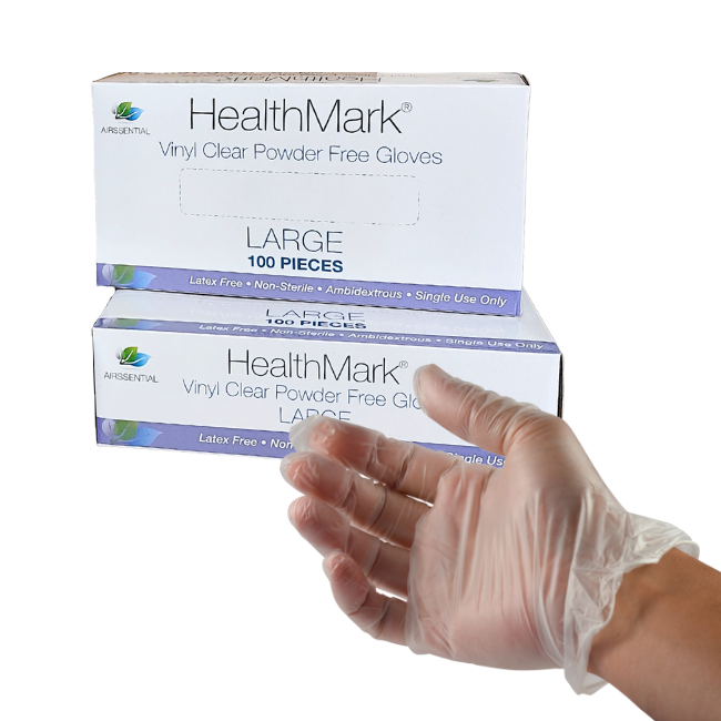 HealthMark Clear Vinyl Powder Free Gloves - Large, 100 Pcs