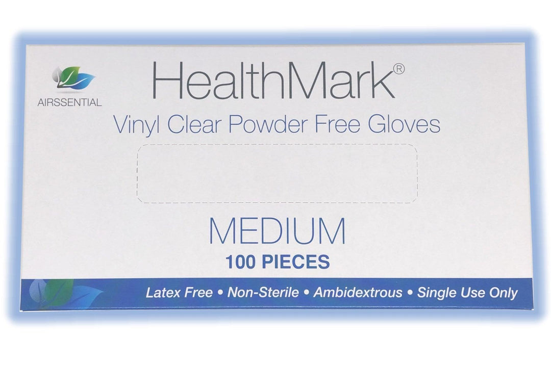 HEALTHMARK CLEAR VINYL POWDER FREE GLOVES MEDIUM, 100 - Airssential Health Care